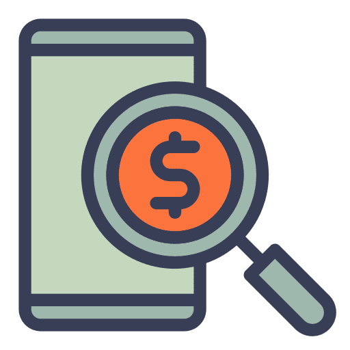 Finance magnifying glass electronics phone icon