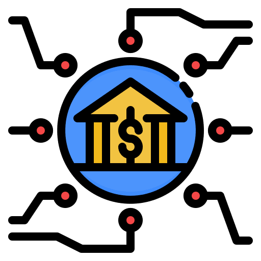 Bank online organization decentralization management icon Bank online organization decentralization management icon