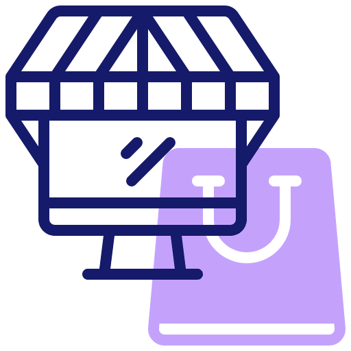 Online store desktop computer shopping basket commerce and shopping icon Online store desktop computer shopping basket commerce and shopping icon