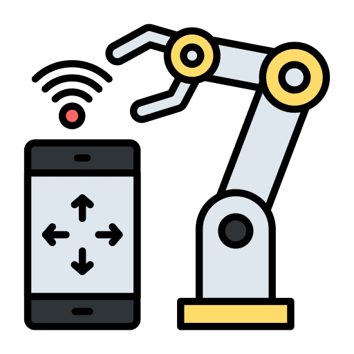 Robot arm smartphone controller electronics icon Robot arm smartphone controller electronics icon