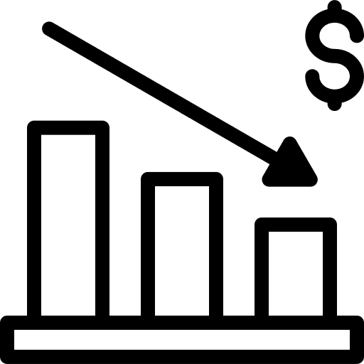 Money bar chart loss analysis icon