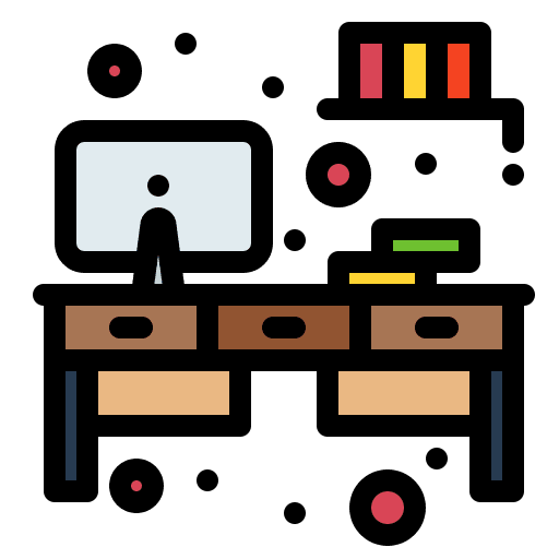 Work place furniture and household work table home office icon
