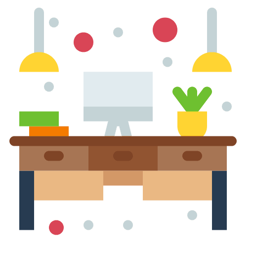 Desk work space furniture computer icon