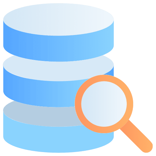 Database analysis magnifying glass investigation icon