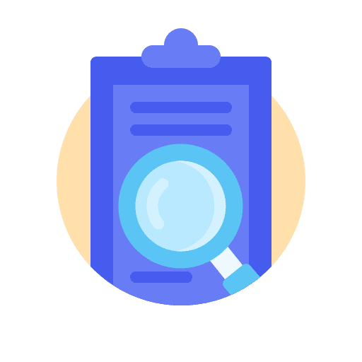 Clipboard searching document magnifying glass icon
