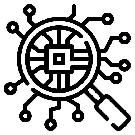 Analysis processor magnifying glass analysis icon