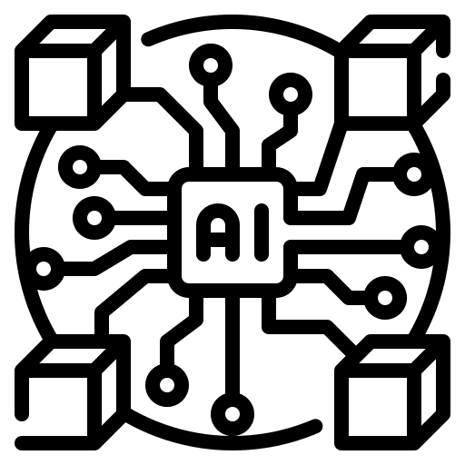 Blockchain artificial intelligence connection network icon
