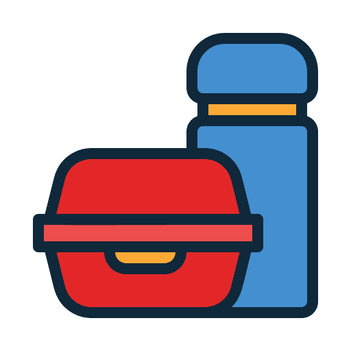 Lunch box food and restaurant bottle container icon