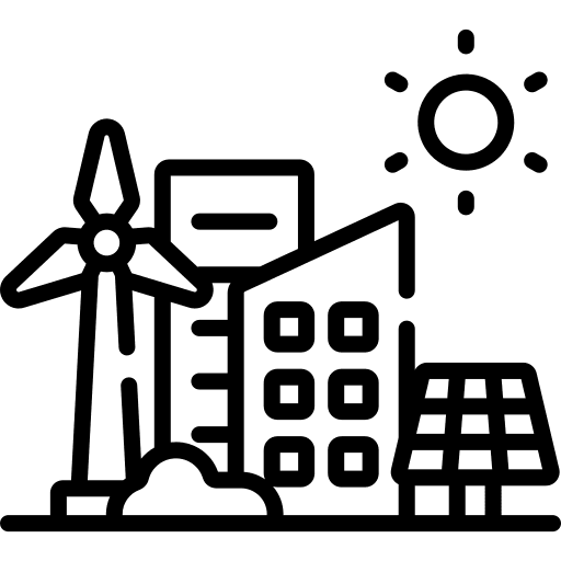 Green city sustainable energy city solar panels icon