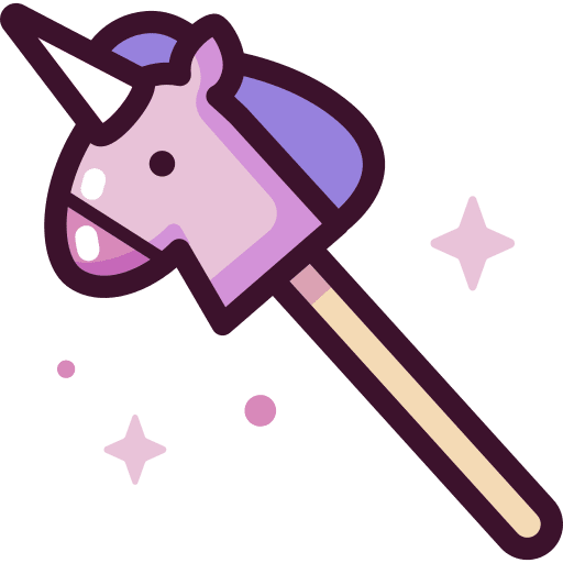 Unicorn kid and baby stick playing icon