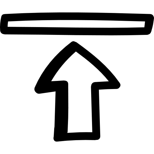 Go to the top hand drawn interface symbol with an arrow pointing up to a thin rectangle button navigational hand drawn icon