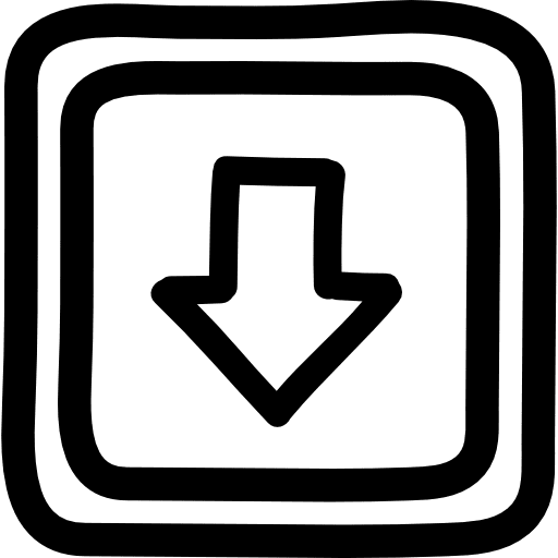 Down button hand drawn arrow and squares outlines interface buttons low icon