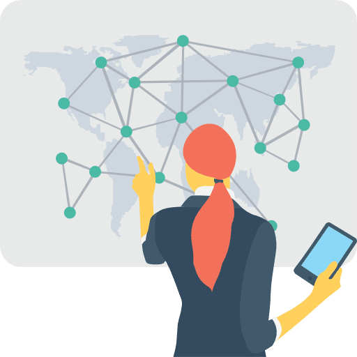 Worldwide networking map businesswoman icon