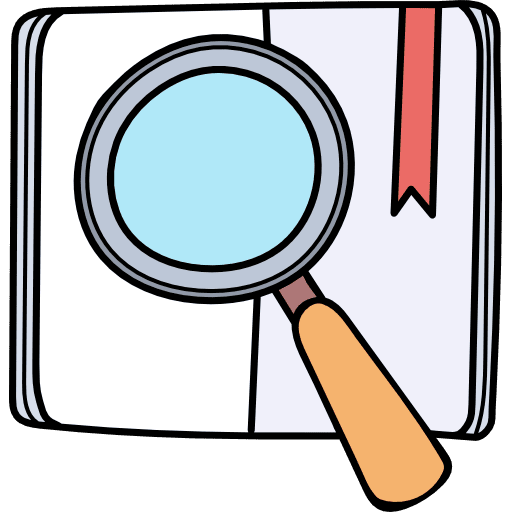Searching education magnifying glass book icon