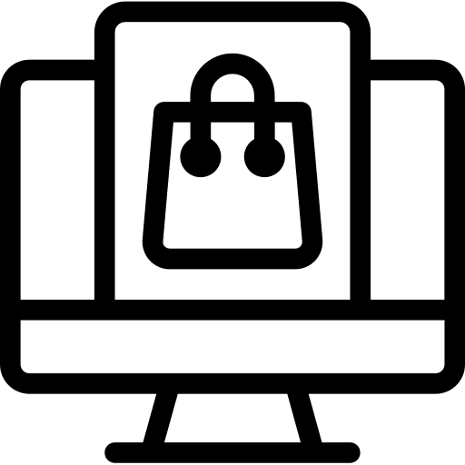 Online shop commerce and shopping screen shopping bag icon