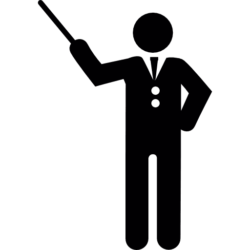 Orchestra director with stick leading orchestral people icon