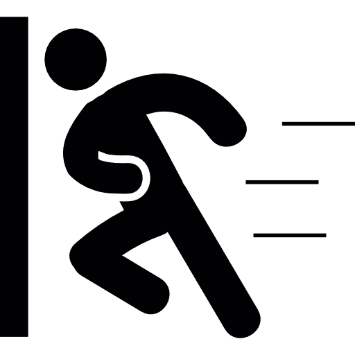 Man going fast and with force against a door running pin push push icon