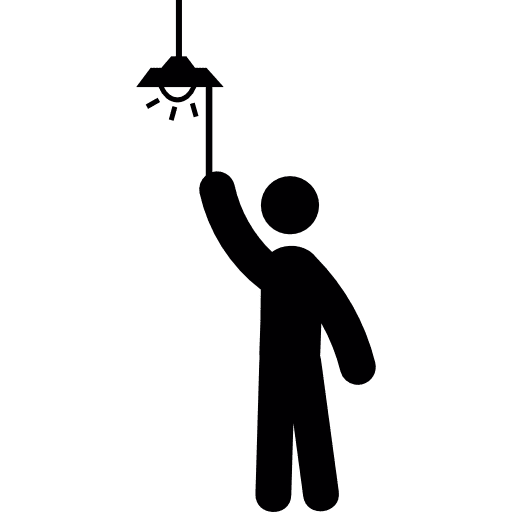Man turning the light on light bulb man people icon