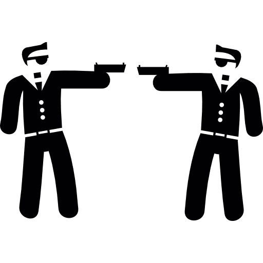 Two armed gangsters pointing each other with their arms arms people firefighters icon