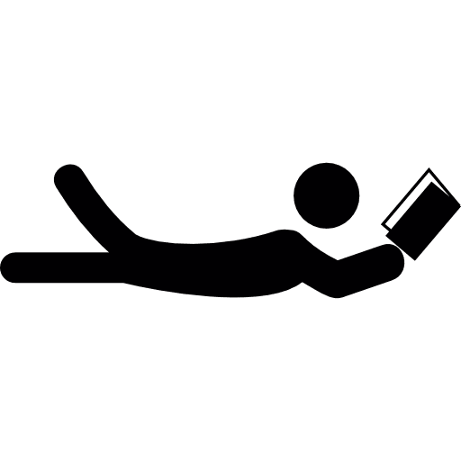 Lying person reading book confort people icon