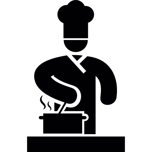 Chef cooking on stove cooking cooker pot icon