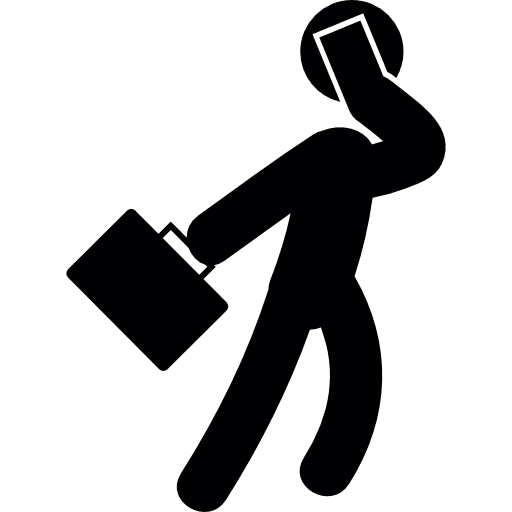 Man walking through the wind scarf briefcase hat icon