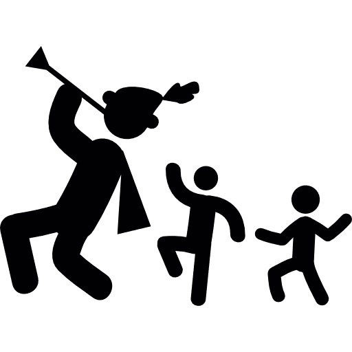 Troubadour with kids trumpet music instrument icon