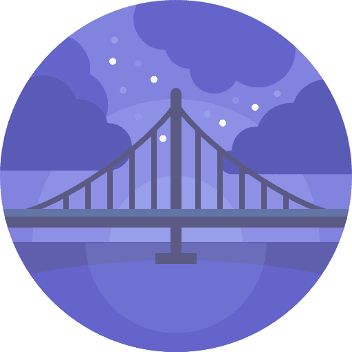 Bridge buildings river landscape icon Bridge buildings river landscape icon