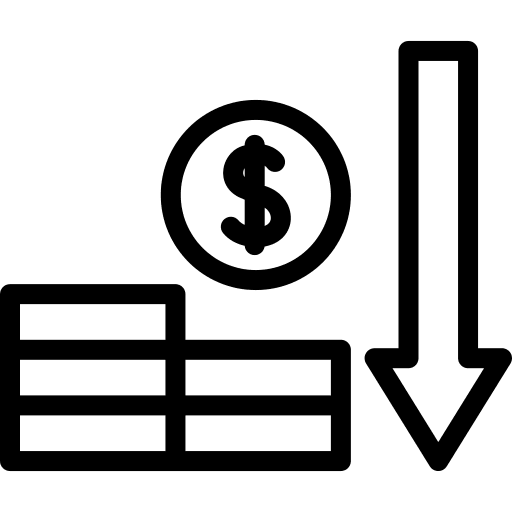 Money loss down arrow cost saving money icon