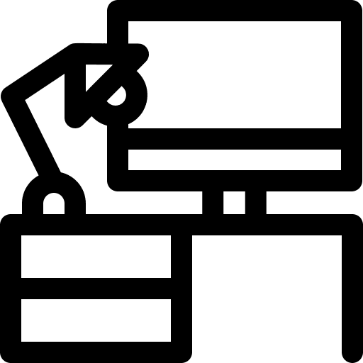 Workspace furniture and household desk electronics icon