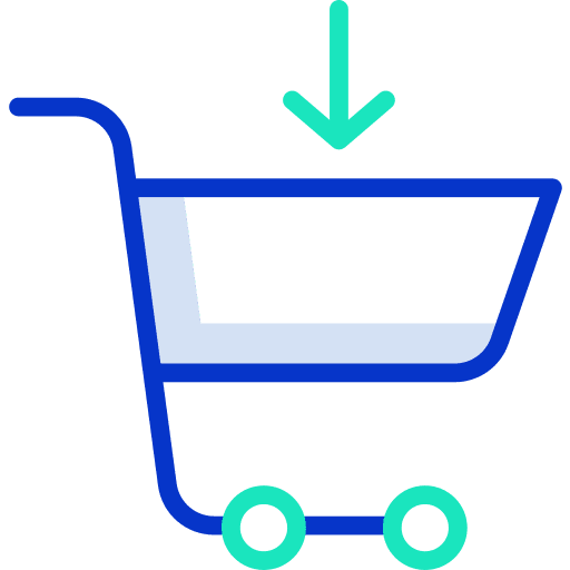 Shopping cart add online store down arrow icon
