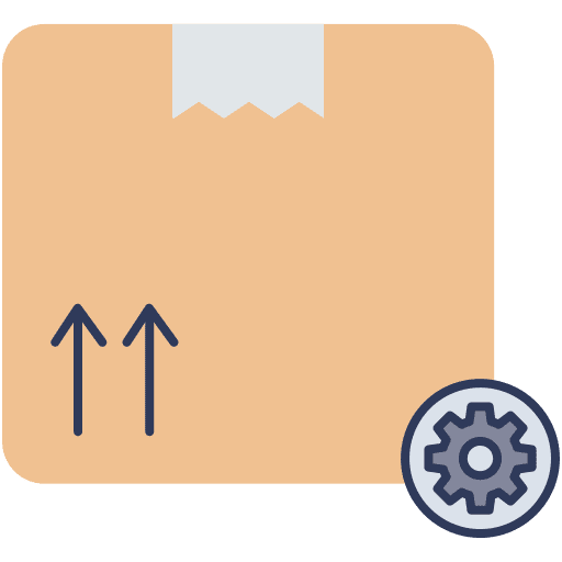 Parcel cogwheel package cardboard box icon Parcel cogwheel package cardboard box icon
