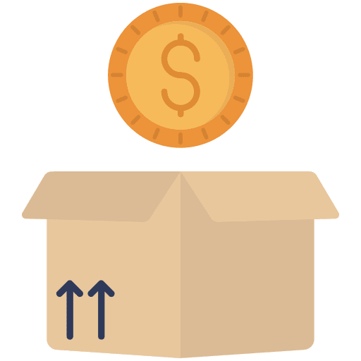 Parcel delivery box business and finance coin icon Parcel delivery box business and finance coin icon