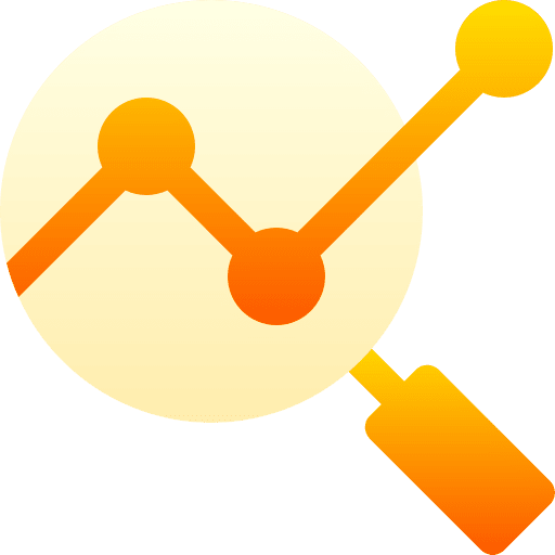 Data analytics benchmark chart loupe icon