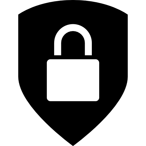 Security interface symbol of locked padlock in a shield symbol shield security icon