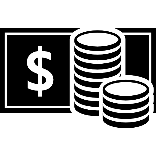 Coins stacks and banknotes commercial values banknotes icon