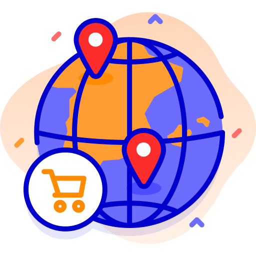 Worldwide online shop commerce and shopping shopping cart icon