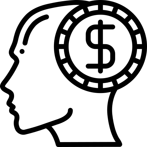 Greed dollar thinking mind icon