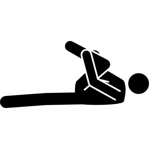 Football player stretching with flexed leg to chest player sportive flexed icon