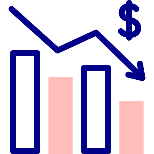 Chart down economic business and finance dollar icon