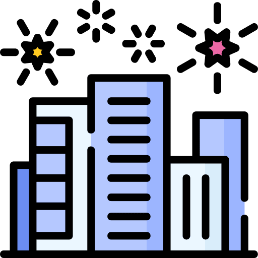 Fireworks city architecture birthday and party icon