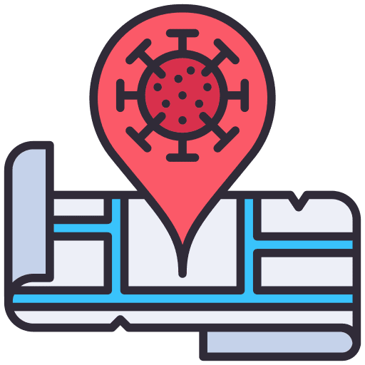 Map coronavirus maps and location bacteria icon Map coronavirus maps and location bacteria icon