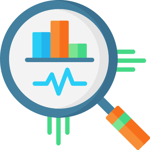 Statistics bars graphic business impact loupe icon