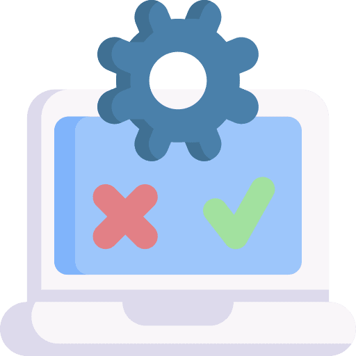 Testing exam laptop check mark icon