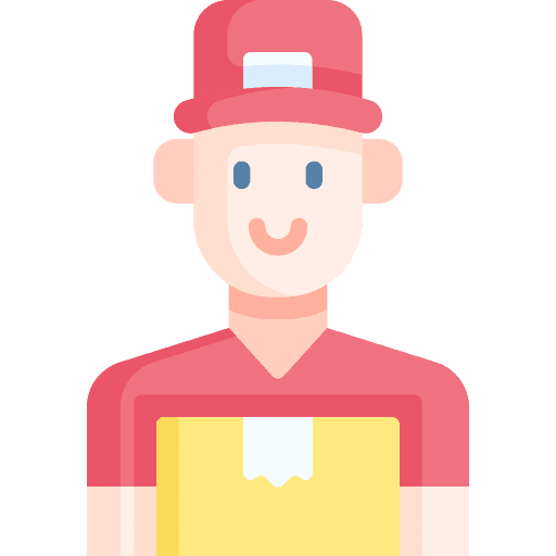 Delivery man package handling cardboard box icon