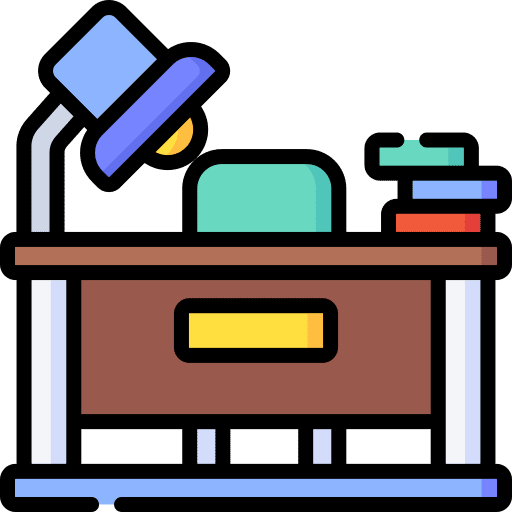Desk furniture and household work office supplies icon