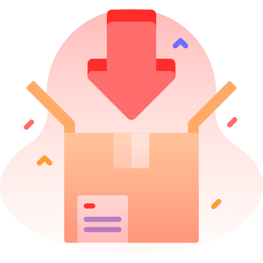 Shipping cardboard down arrow open box icon