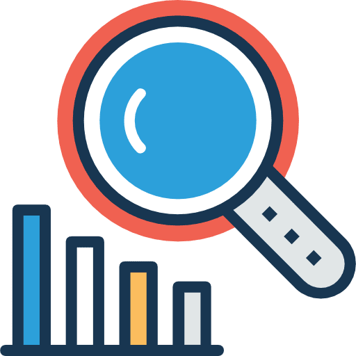 Analytics loupe analytics magnifying glass icon