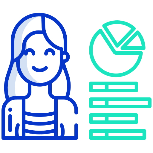 Review analytics woman business and finance icon