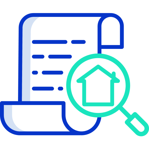 Document certification magnifying glass files and folders icon